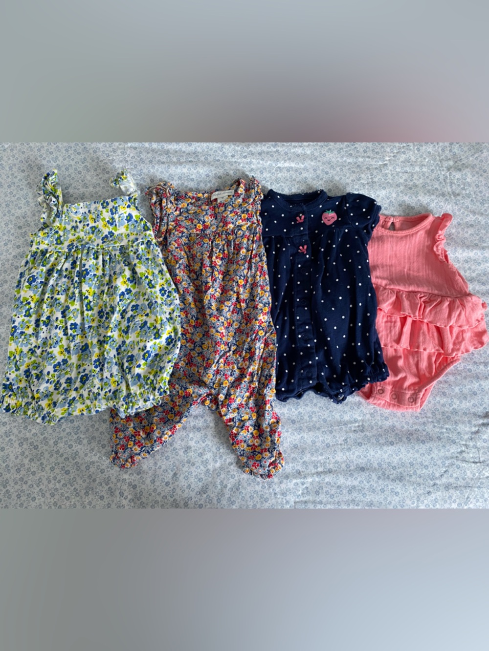Ralph Lauren Floral, Navy Polka Dot & Pink Baby Rompers Set